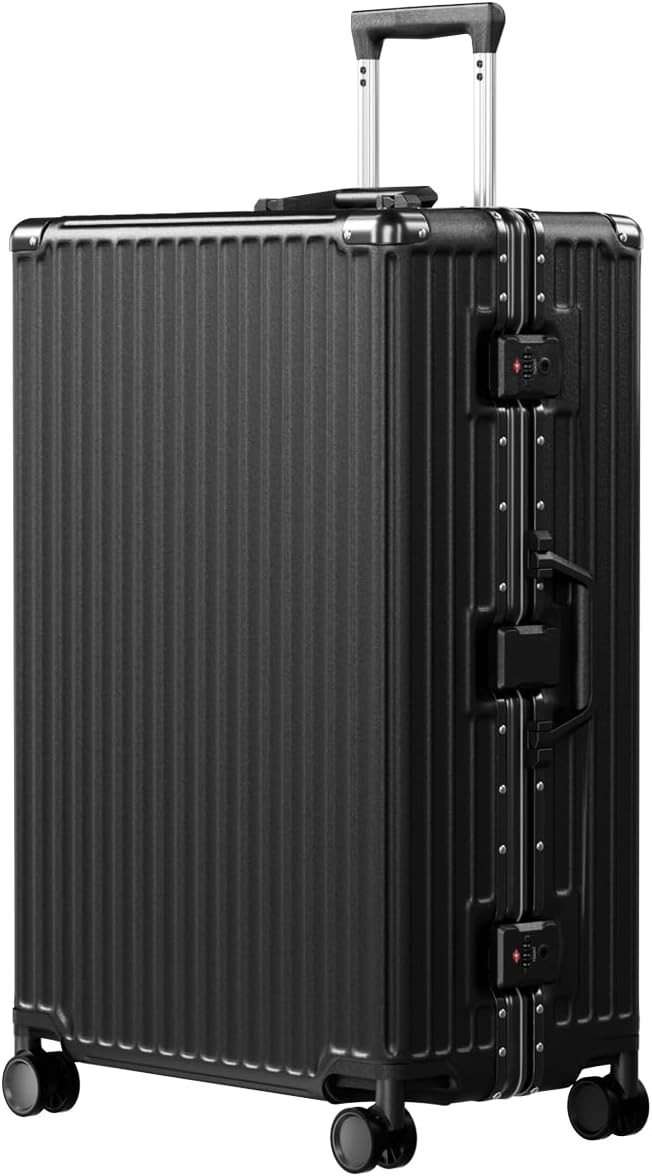 AnyZip Luggage PC+ABS Aluminum Frame Zipperless Checked Luggage Hard Shell Suitcase with TSA Lock Double Spinner Wheels 28 Inch Black