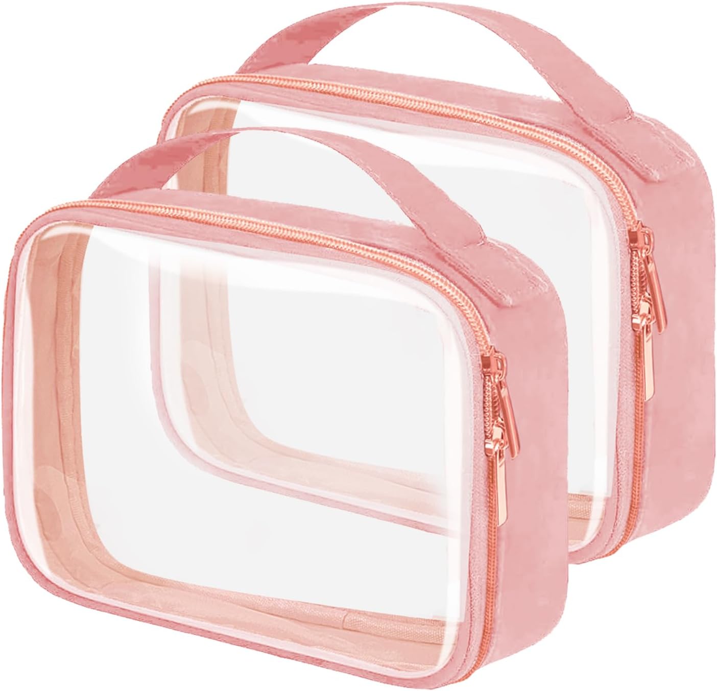TSA Approved Travel Toiletry Bag,2 Pack Clear Makeup Bags with Handles,Quart Size Clear Cosmetic Bags for Traveling Women,Men,Carry on Airport Airline Compliant Bag,Pink