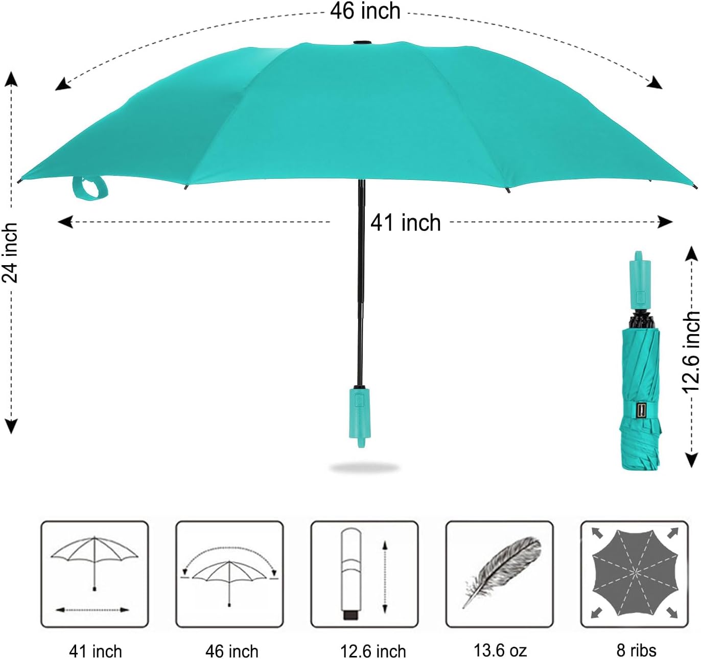 LANBRELLA Compact Reverse Folding Umbrella Auto Windproof Travel Umbrella