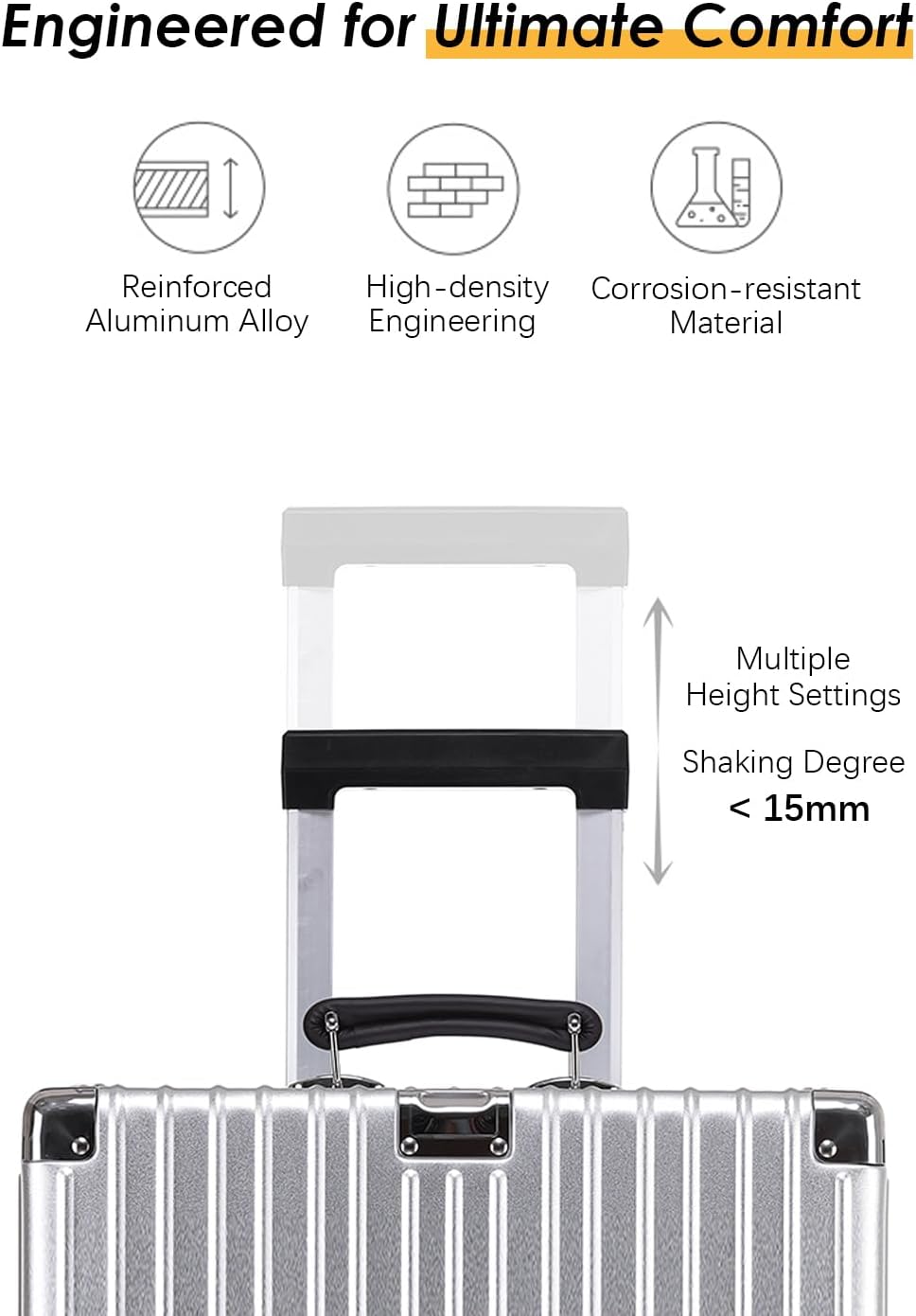 HotWay 20 Inch All Aluminum Carry On Luggage with Leather Handle, Hard Shell Zipperless Suitcase with TSA Locks and Spinner Wheels, Silver Travel Luggage (22x14x9 Airline Approved)