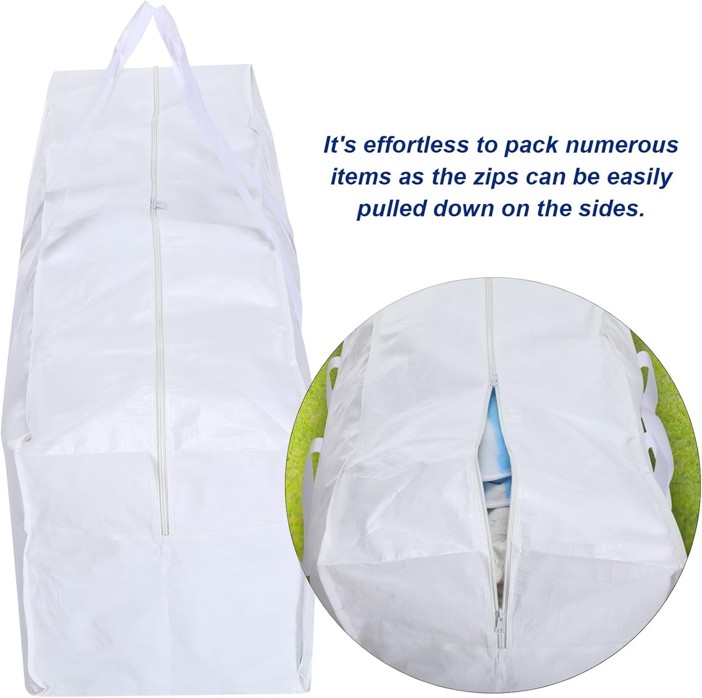 4 Pcs 66 Gallon Large Moving Bags with Zipper and Handles Foldable Storage Duffle Bags Heavy Duty Extra Large Totes for College Dorm Travel Clothes Blankets Bedding Moving(White)