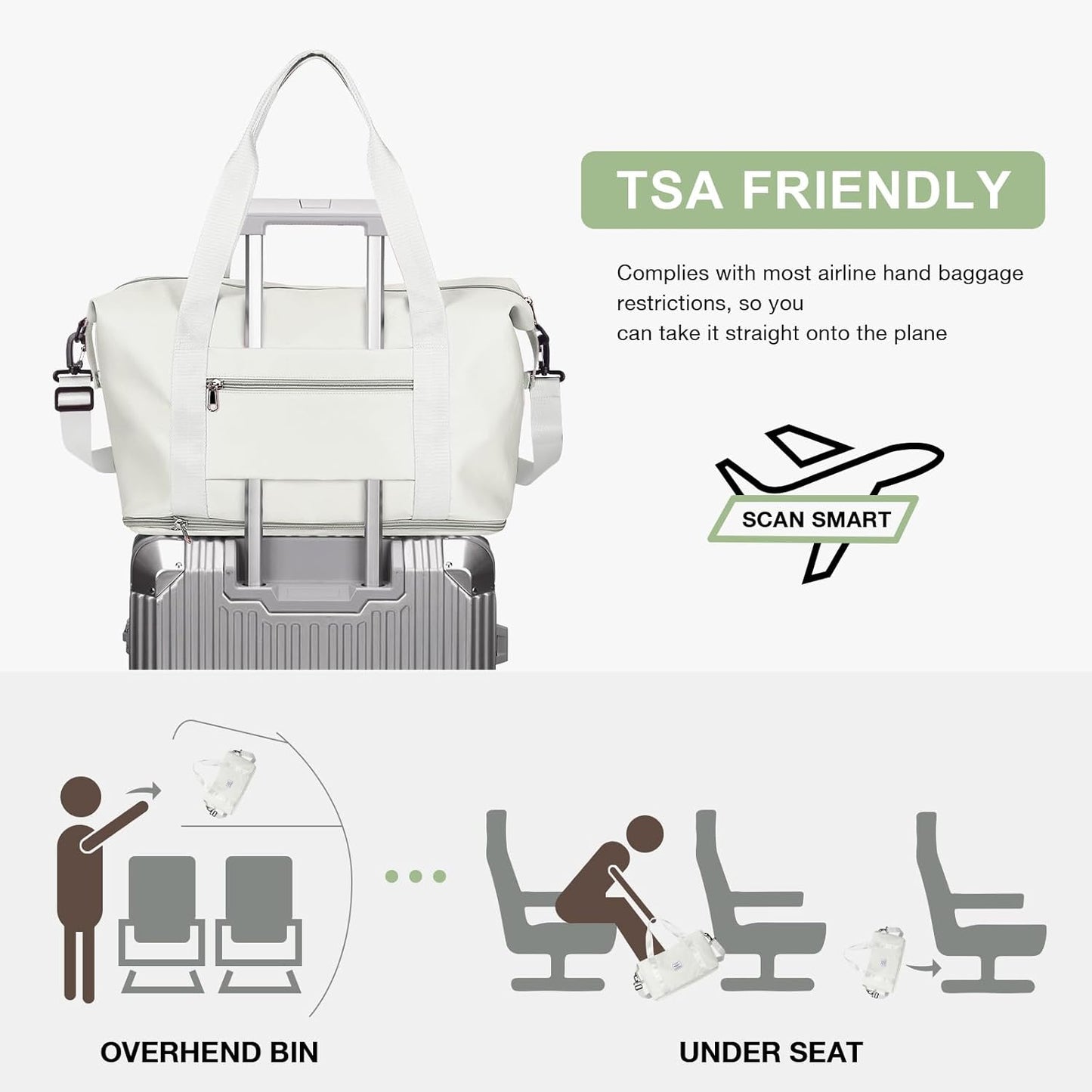 Travel Duffel Bag, Sports Tote Gym Bag, Shoulder Weekender Overnight Bag for Women