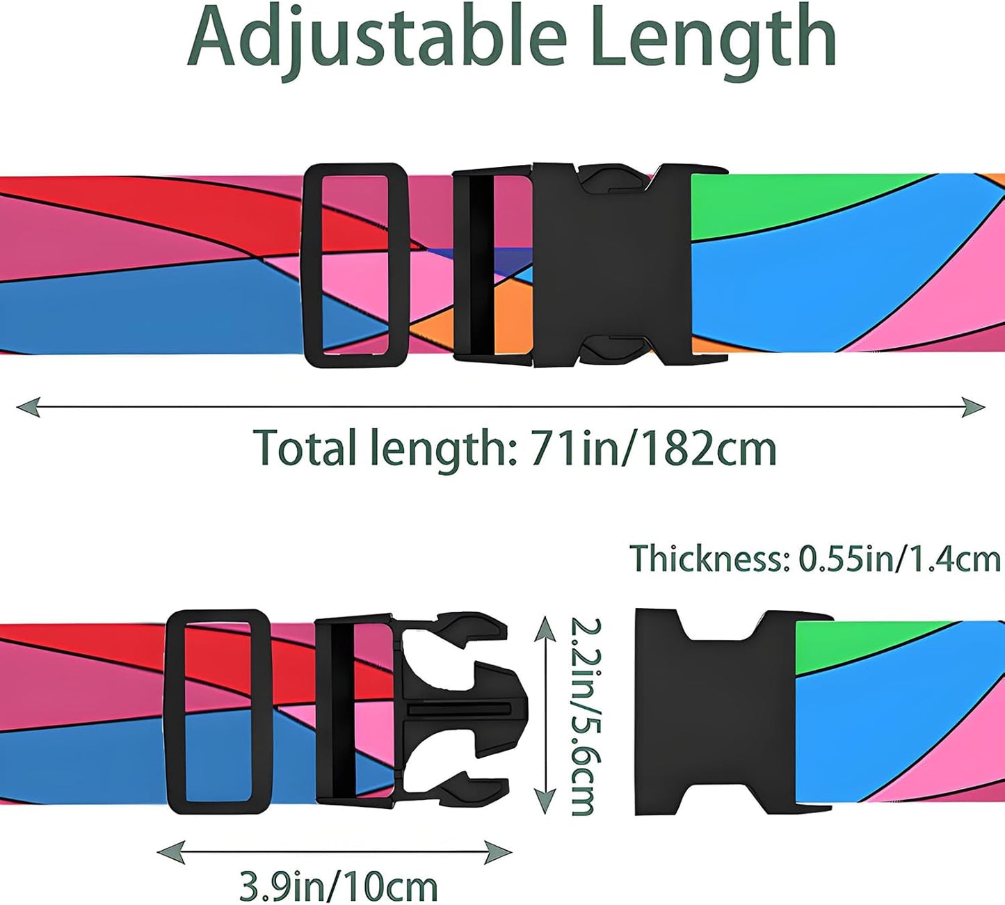Colorful Luggage Straps for Suitcases, Adjustable Luggage Travel Belts to Keep Luggage Security While Travel, Strong Polyester Fabric, Easy-to-Recognize Stylish Design Travel Accessories, 2 Pack