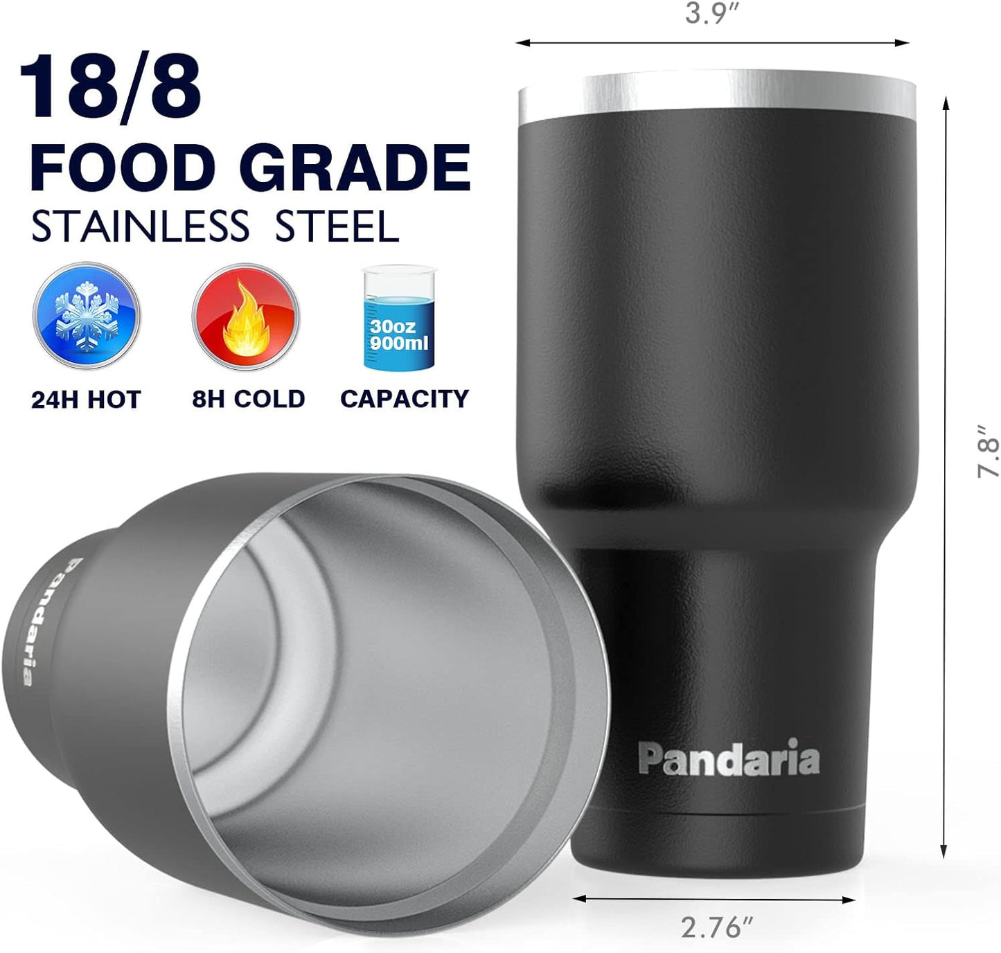 30 oz Travel Coffee Tumbler Cup, Double Wall Stainless Steel Reusable Spill Proof Tumbler with Straw, Leak Proof Insulated Tumbler with Straw for Iced Coffee, Tea & Water (Black)