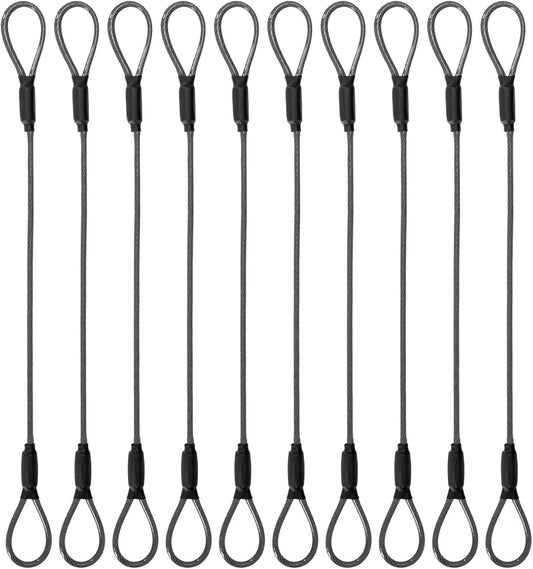 3.3mm Steel Wire Rope Outdoor Travel Security Cable Lock,Braided Steel Coated Safety Cable Luggage Lock,Safety Cable Wire Rope Chain Lock Double Loop Lightweight (Black, 12in/10Pcs)