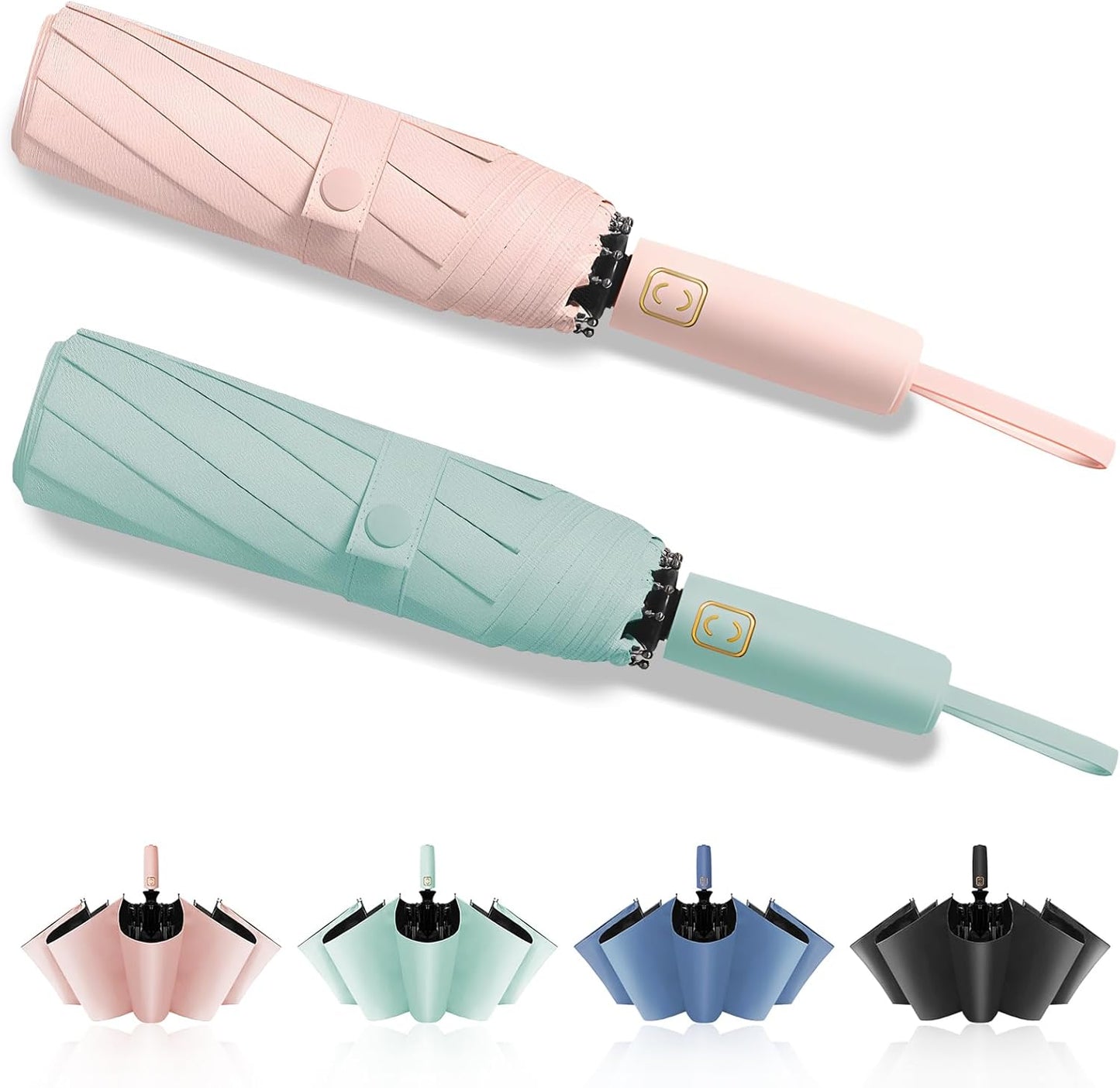 2-Pack Windproof, Waterproof, UV-Blocking Portable Travel Umbrella, Compact Sun & Rain Folding Umbrella, Double Rib Structure, Large Auto Open and Close Car Umbrella