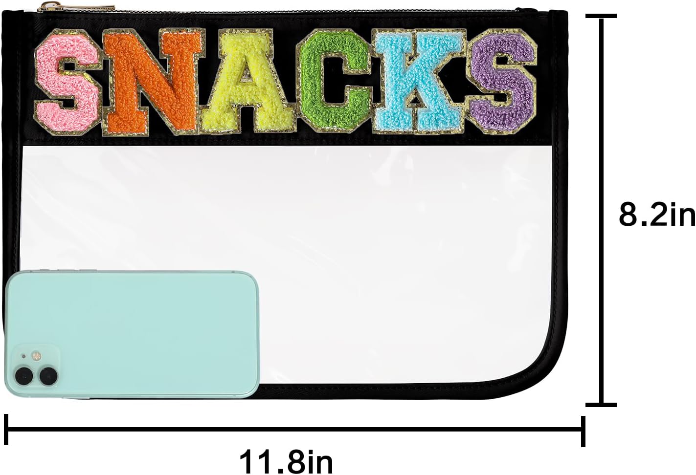 DYSHAYEN Chenille Letter Clear Zipper Pouch for Travel,Nylon Clear Cosmetic Bag,Makeup Travel Bag for Women Girls 11.8 Inches x 8.2 Inches