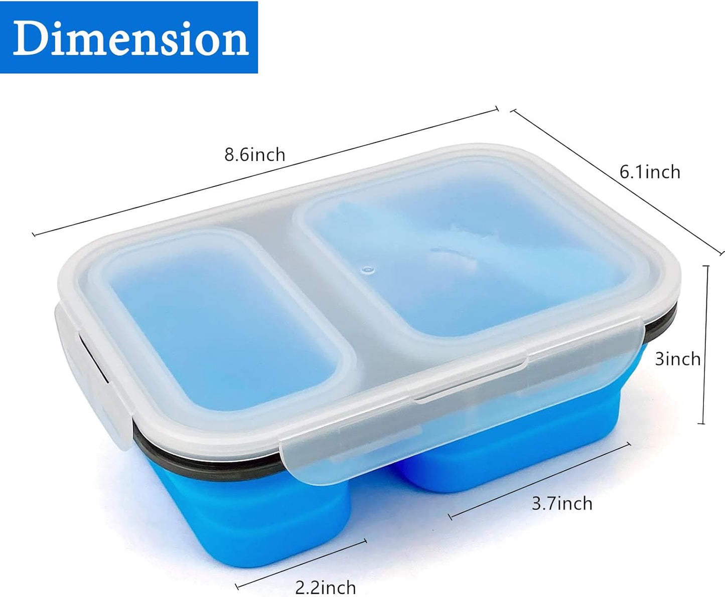 2 Compartments Collapsible Airtight Bento Box with Ideal Portion 600ml & 450ml and 2 in 1 Spoon & Fork, Food Grade Silicone Lunch Container for Adults Work Travel, Microwave Safe