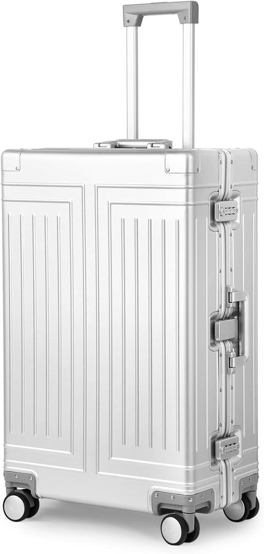 All Aluminum Magnesium Carry On Luggage，Cut from Whole Aluminum Sheet，22x14x9 Airline Approved ，（3rd Generation，Premium Magnesium Metal zipperless suitcase ） (silvery, 28inch)