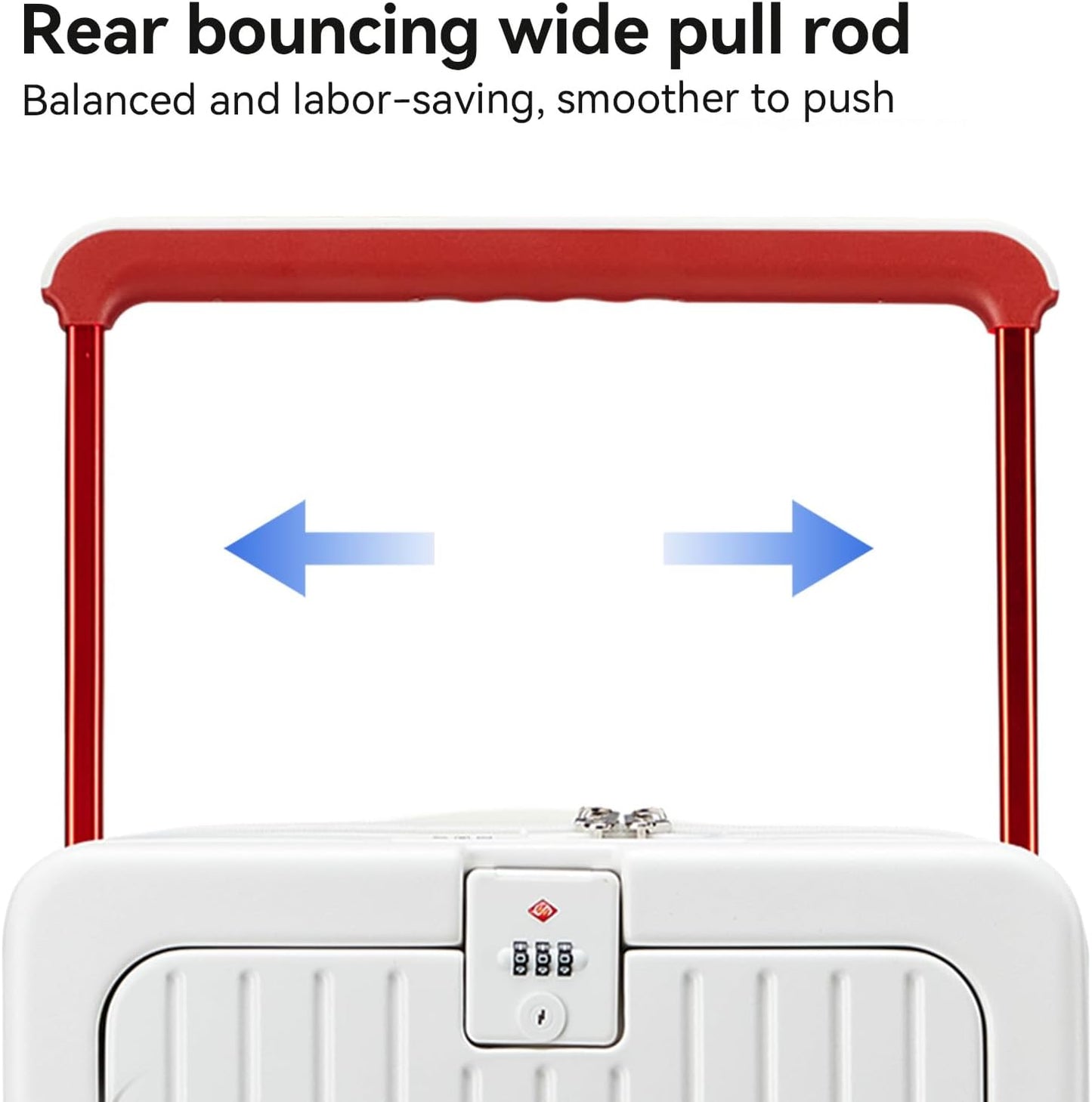 SOKOK Front Pocket Luggage with Spinner Wheels, 24'' Wide Handle Travel Suitcase PC Hardshell Multifunctional Luggage with Charging Port and Cup Holder, White