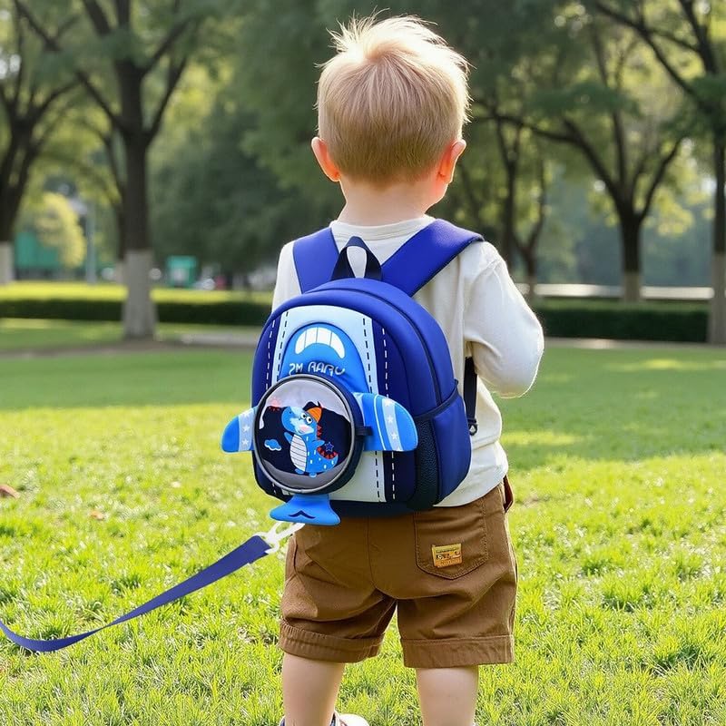 Padgene Toddler Harness Backpacks Safety Leash Kids Anti Lost Kindergarten Preschool Backpack Neoprene Lightweight Animal Schoolbag 3D Cartoon Dinasour Mini Travel Bag for Boys Girls