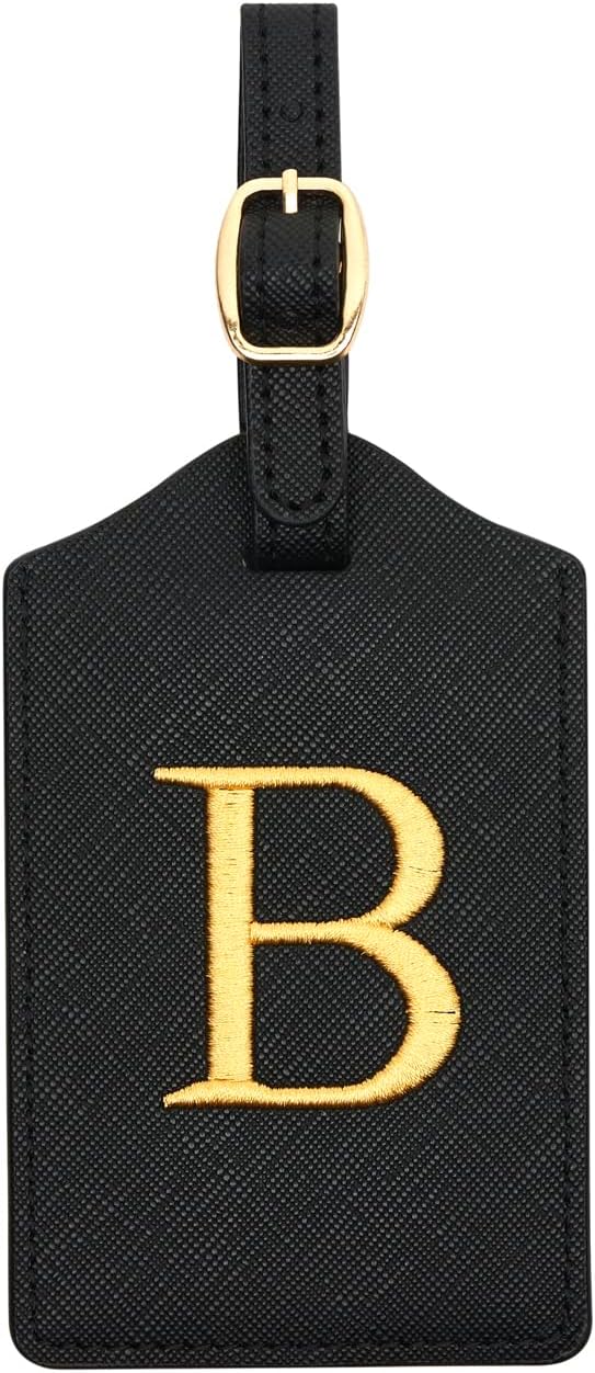 Luggage Tag PU Leather for Suitcase Baggage Handbag Travel Bag Label Suitcase Tag Label Tag w. Name Card & Privacy Cover (B)