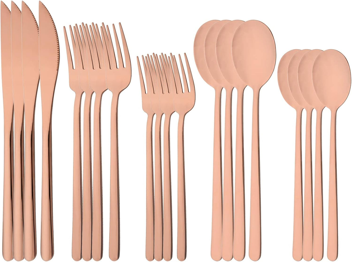 20 Pieces Silverware Set 304 Stainless Steel, Healthy & Eco-Friendly Silver Travel Mirror Polished Rose Gold Knife Fork Spoon Salad Fork Dessert Spoon Flatware Set, Service for 4