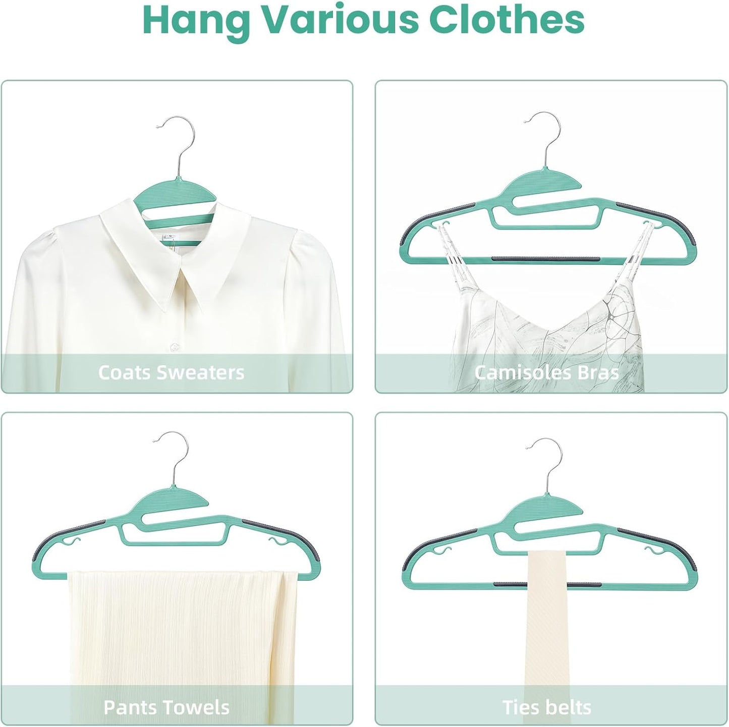 BAGAIL Plastic Hangers 50 Pack with Non-Slip Design,0.2 Inches Thick, 360°Swivel Hook Space Saving Organizer for Bedroom Closet,Shirts,Pants(Dusty Blue- S Shaped)