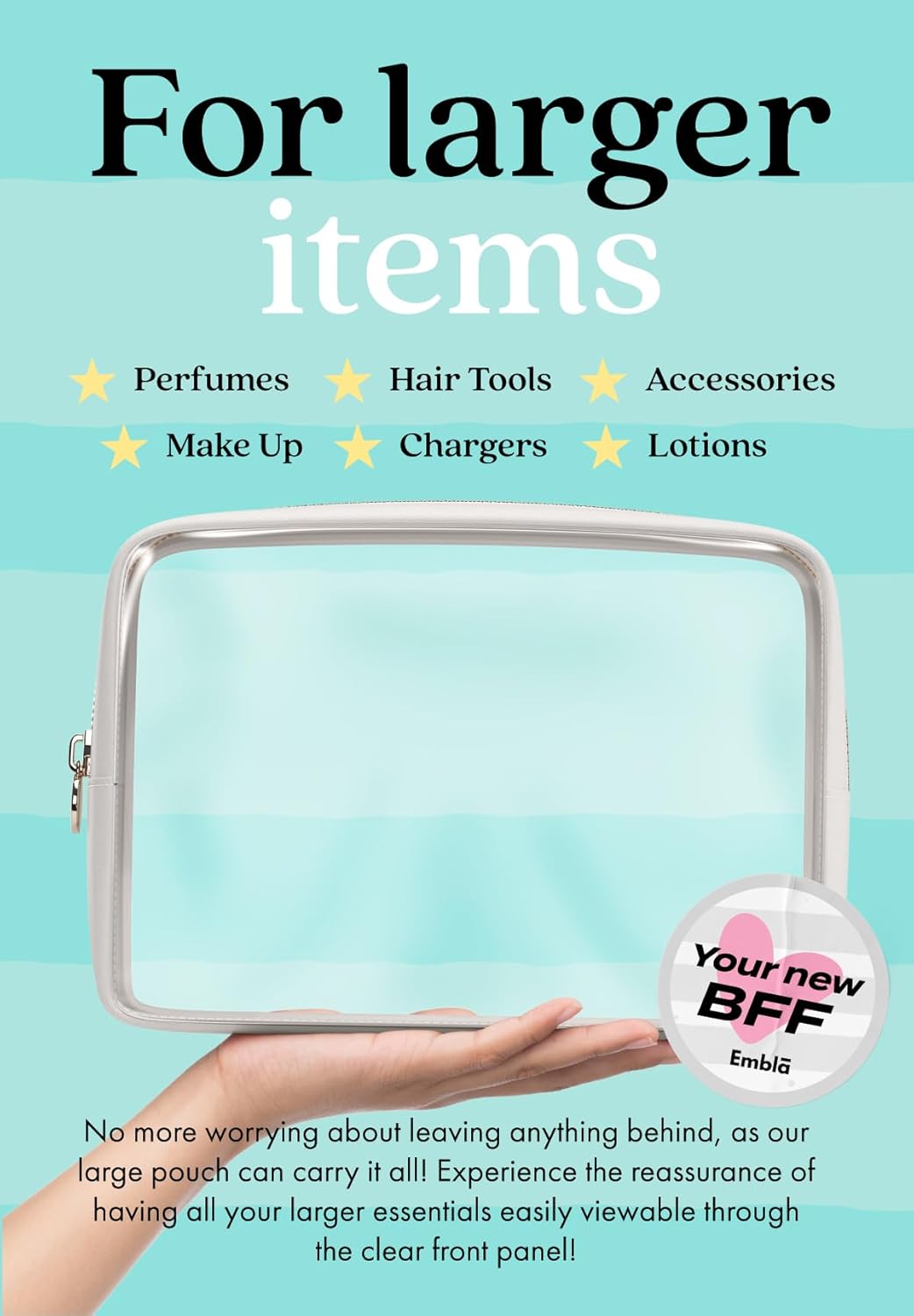 Clear Makeup Bag Zipper Pouch, Transparent Cosmetic Case Organizer, TSA Approved Travel Toiletry Case, Travel Accessories Essentials Makeup Tote for Women, Large Cute Make up Bag for Purse - White