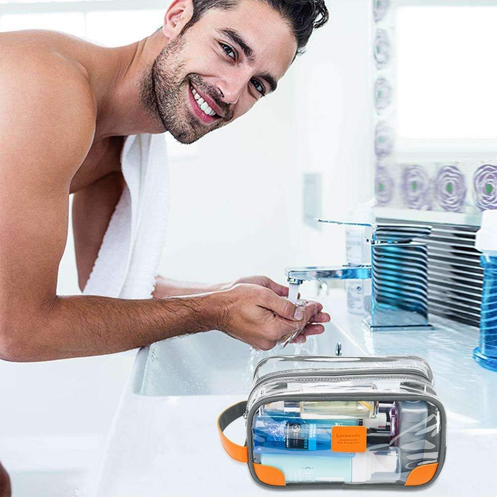 Lermende Toiletry Bag, Clear Shaving Dopp Kit for Men Travel Toiletry Bag with Hand Strap Unisex Bathroom Toiletries Organiser