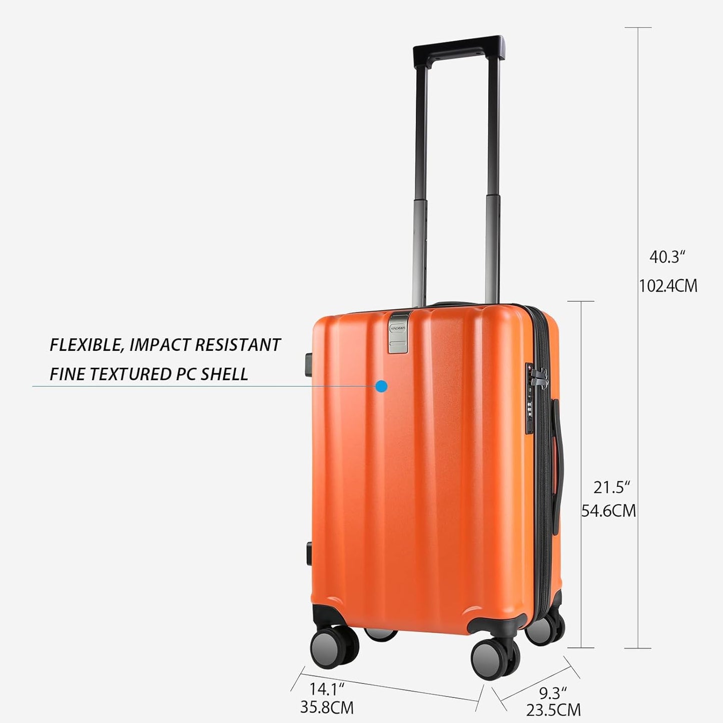KROSER Hardside Expandable Carry On Luggage with Spinner Wheels & Built-in TSA Lock, Durable Suitcase Rolling Luggage with USB Port, Carry-On 20-Inch, Orange