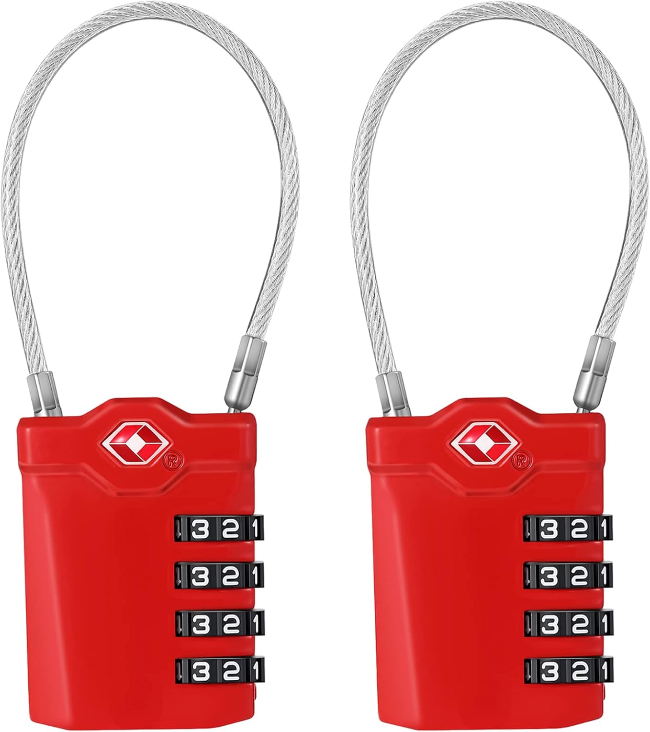 ZHEGE TSA Luggage Locks, Travel Locks TSA Approved, 4 Digit Cable Luggage Lock with Open Alert Indicator for Suitcase, Backpack, Baggage, Laptop Bag (2 Pack, Red)
