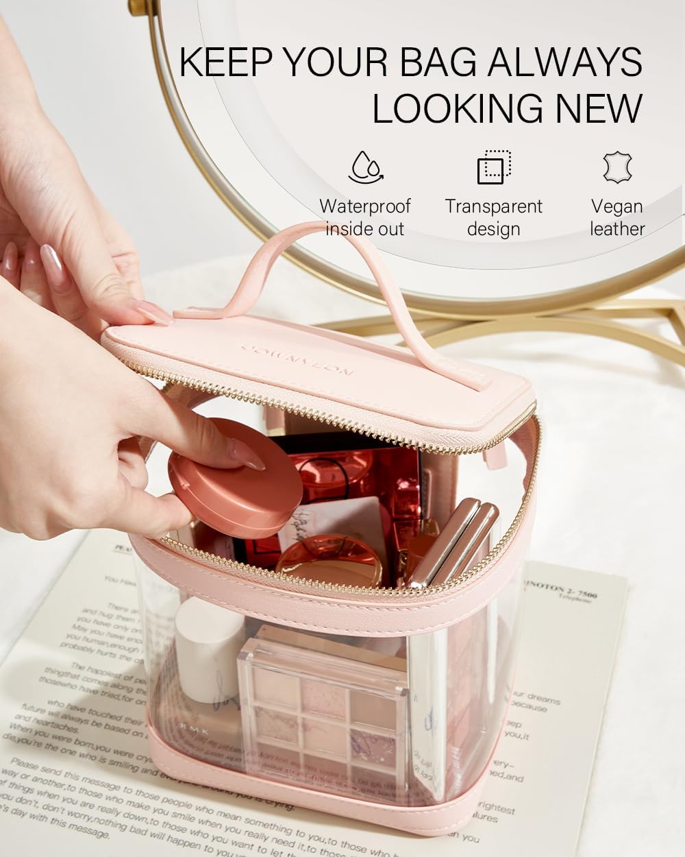 ROWNYEON Clear Makeup Case Toiletry Bag Multipurpose Travel Makeup Train Case Portable Cosmetic Organizer Transparent Storage Bag