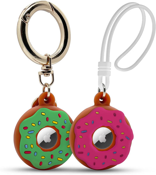 Apple AirTag 4 Pack Shockproof, Dustproof & Washable Cases, Silicon Holders with Accessories for Wallets, Luggage, Pet Collars, Key Finders (Donut (Green & Pink))