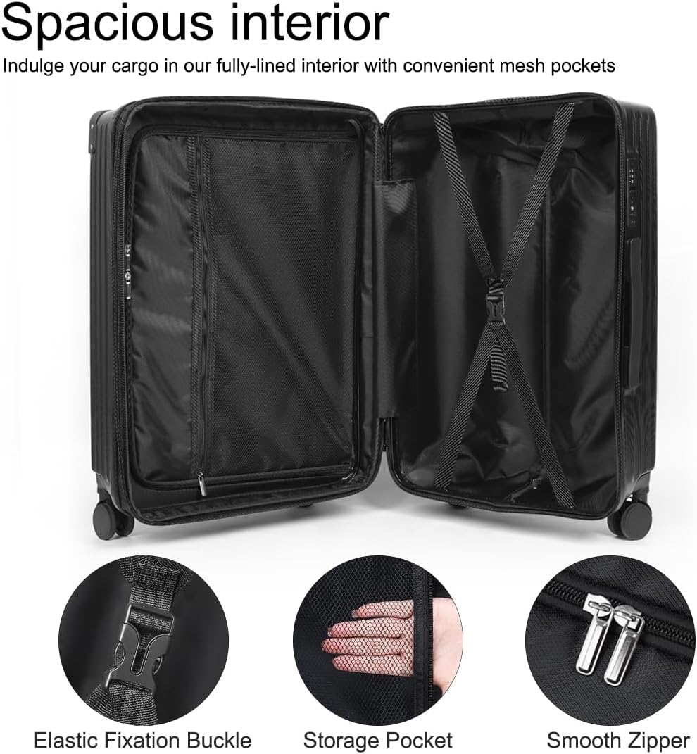 3-Piece Expandable Luggage Set Suitcase in Classic Black -Double Wheel Stability & Secure TSA Locks(20in24in28in)