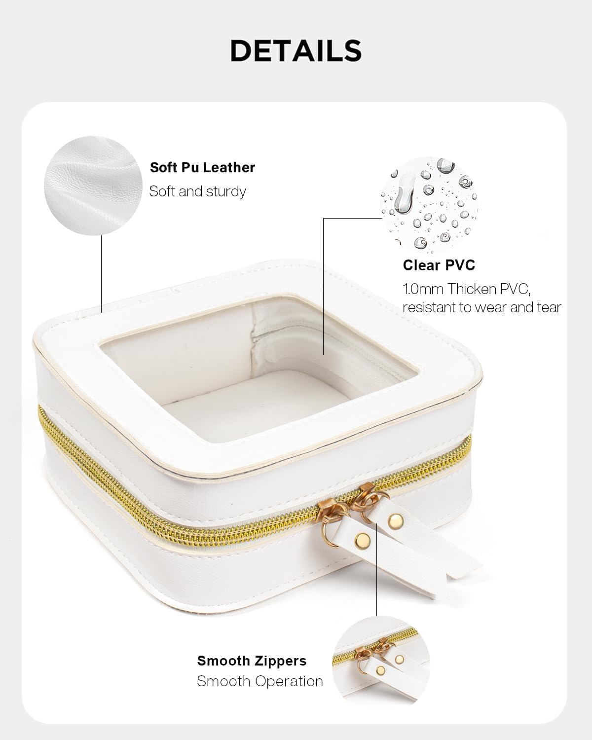 2 Pcs Clear Makup Bag Set, Small Travel Cosmetic Case Waterproof Clear Cosmetic Bags with Zipper Cute Make Up Bag Pouch Mini Car Essentials for Women Travel Car Organizer (White Set)