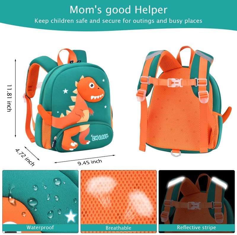 Padgene Toddler Backpacks Kids Preschool Backpack Waterproof Neoprene Animal Schoolbag Lunch backpack 3D Cartoon Mini Travel Bag for Boys Girls Ages 3-5