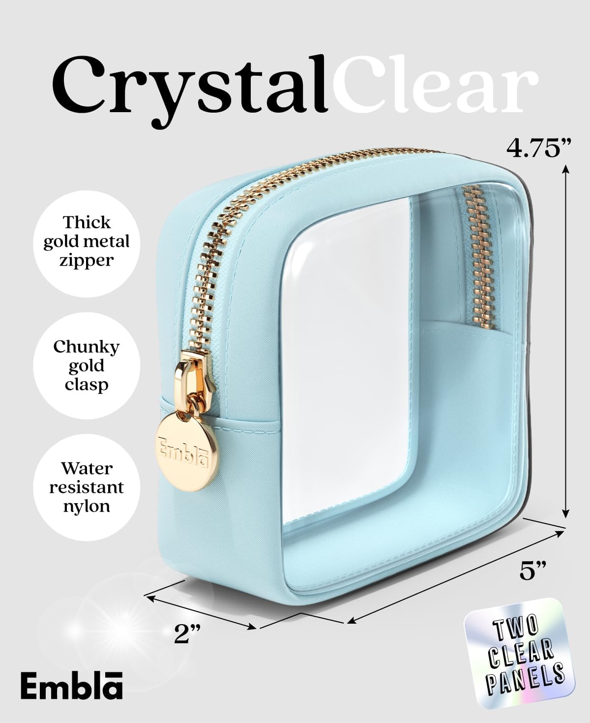 Embla Clear Makeup Bag Zipper Pouch, Transparent Cosmetic Case Organizer, TSA Approved Travel Toiletry Case, Travel Accessories Essentials Makeup Tote for Women, Mini Cute Make up Bag for Purse - Sky