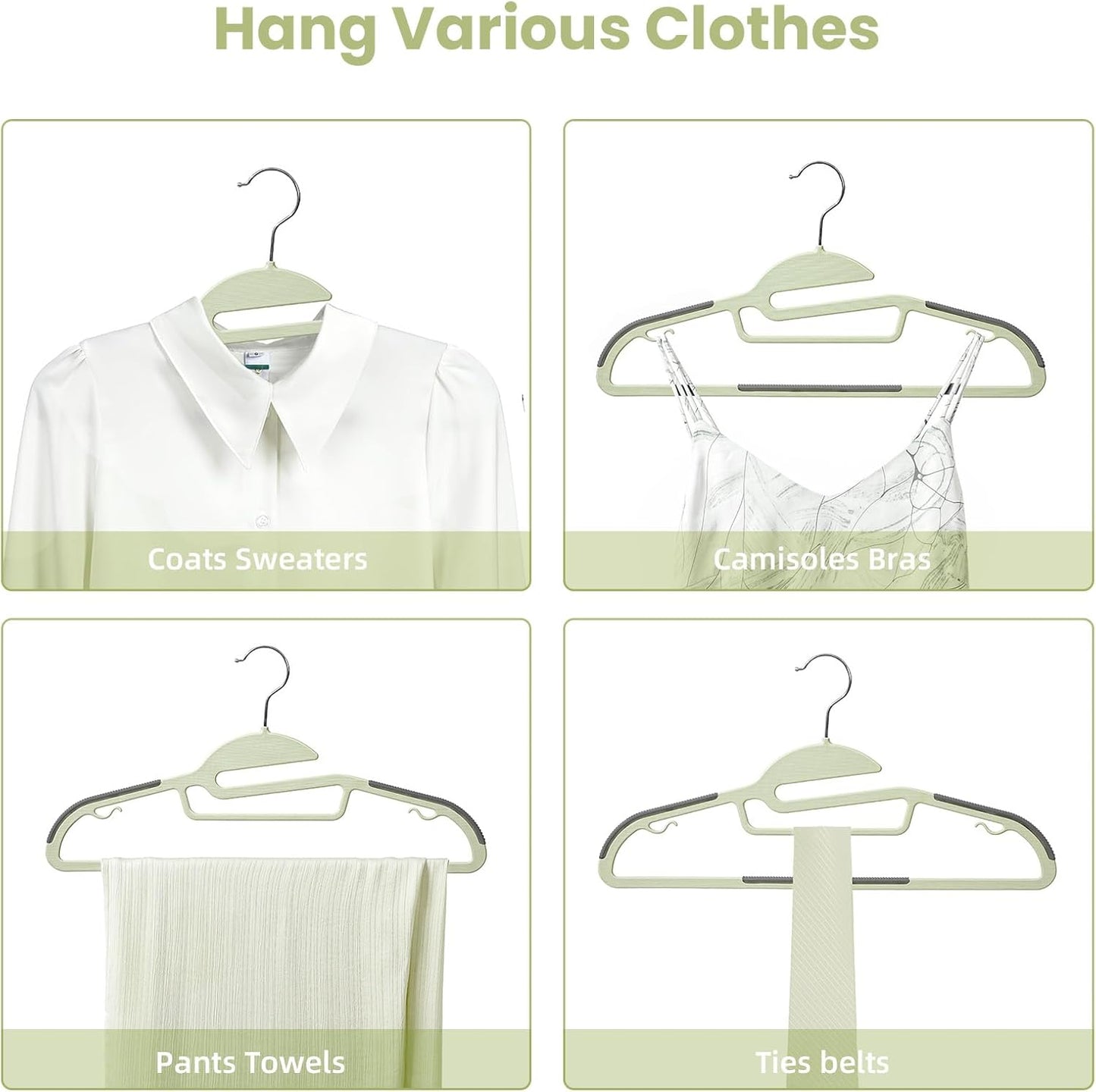 BAGAIL Plastic Hangers 50 Pack with Non-Slip Design,0.2 Inches Thick, 360°Swivel Hook Space Saving Organizer for Bedroom Closet,Shirts,Pants(Matcha Green- S Shaped)