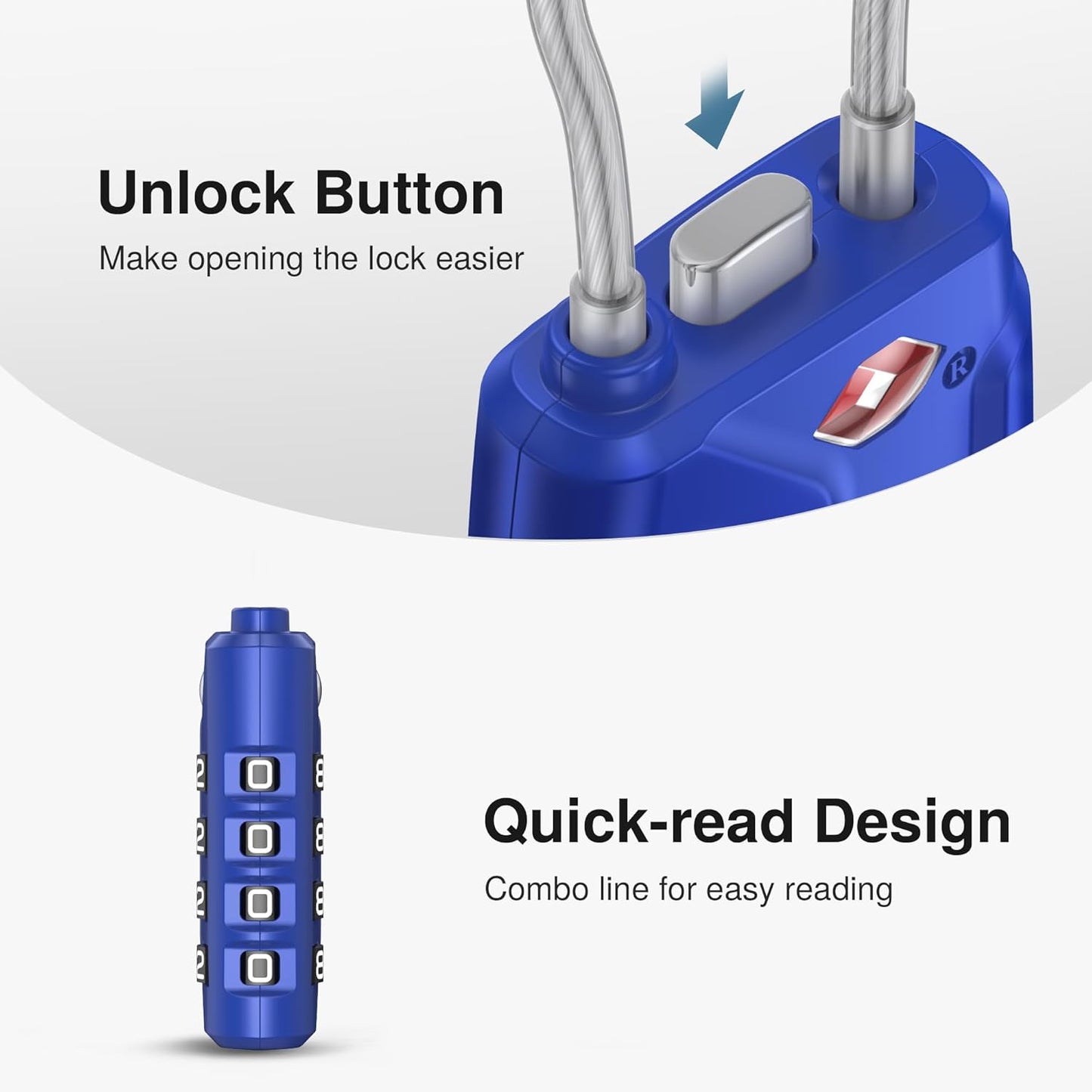 Puroma 2 Pack TSA Approved Luggage Locks, 4 Digit Combination Travel Locks Resettable Code Lock with Zinc Alloy Body for Suitcase, Toolbox, Backpack, Bag, Gym Locker (Blue)