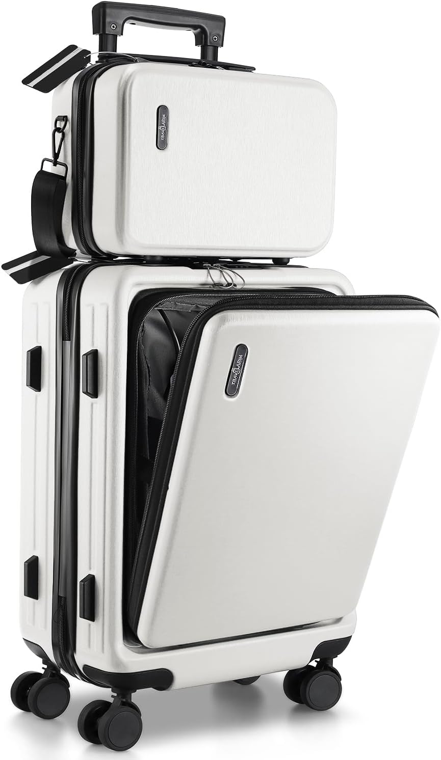 22 Inch Carry On Luggage 22x14x9 Airline Approved, Carry On Suitcase with Wheels, Hard-shell Carry-on Luggage, Durable Luggage Carry-On, White Small Suitcase with Cosmetic Case