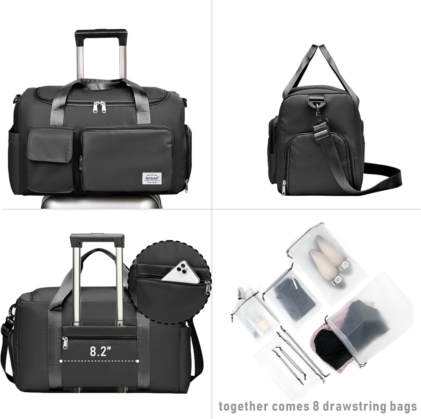 NPBAG Women Travel Duffel, Multi Functional Large Expandable Weekender Carry-on Tote, Gym Workout Overnight Bag, Mommy Hospital Bag for Labor and Delivery