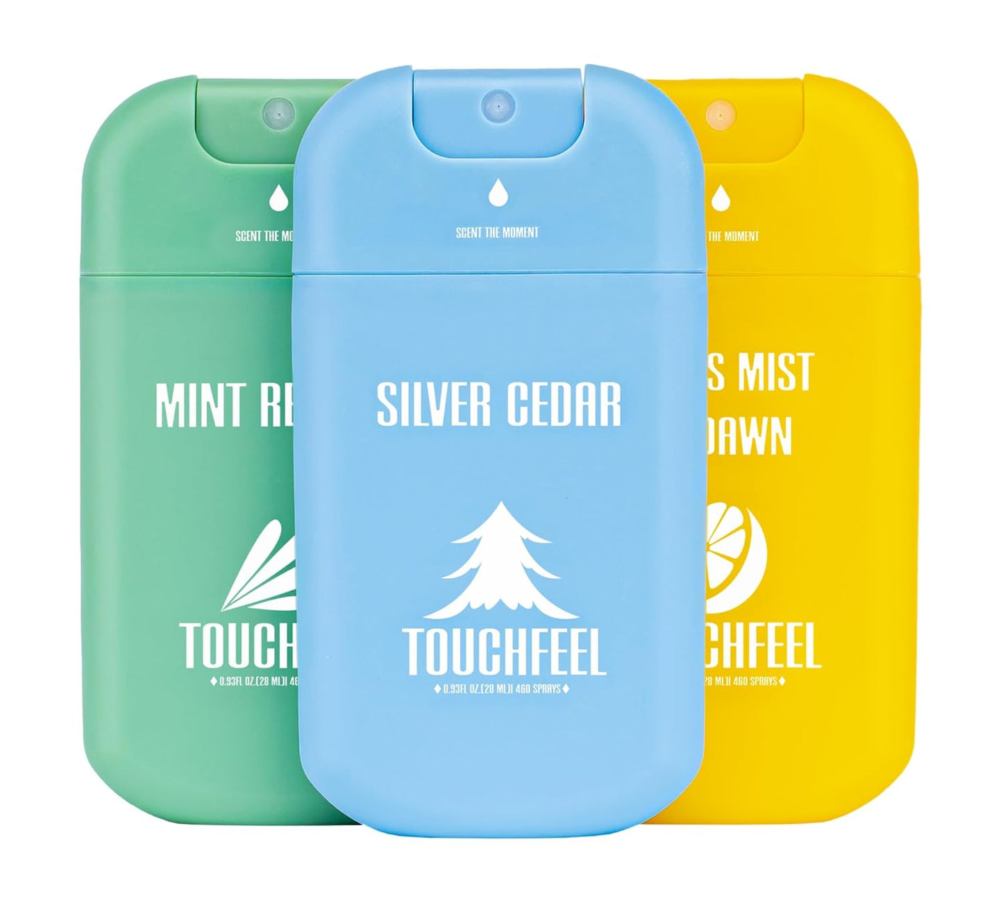 Power Mist Hand Sanitizer Spray, Scented Hydrating Hand Sanitizers Travel Size Refillable, Pocket Portable 3-Pack (Mint Reverie, Silver Cedar, Citrus mist at dawn) 0.93Fl Oz Each