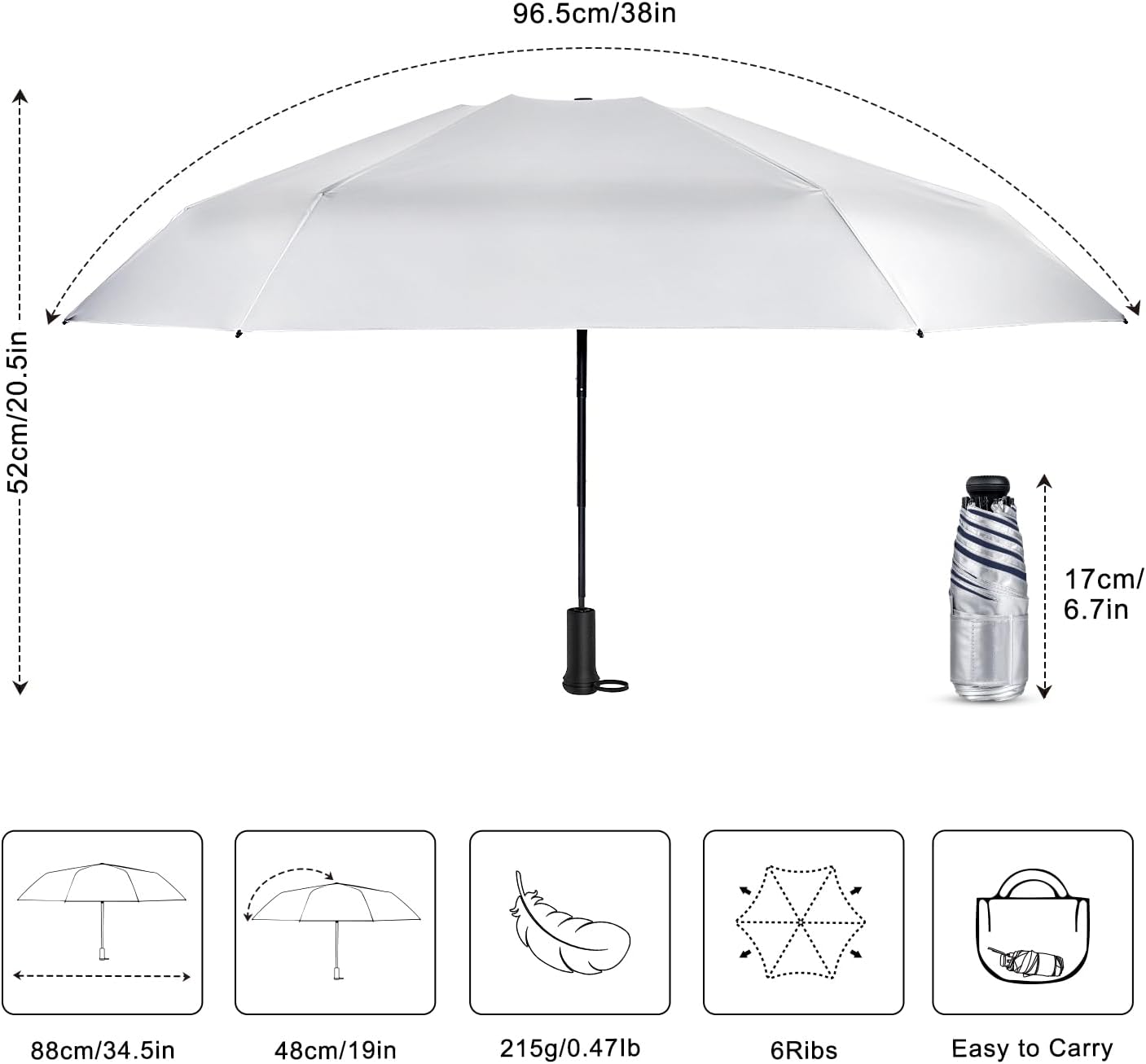Mini Travel Umbrella - UPF 50+ Sun Protection Compact Manual Open Small Sun Umbrella