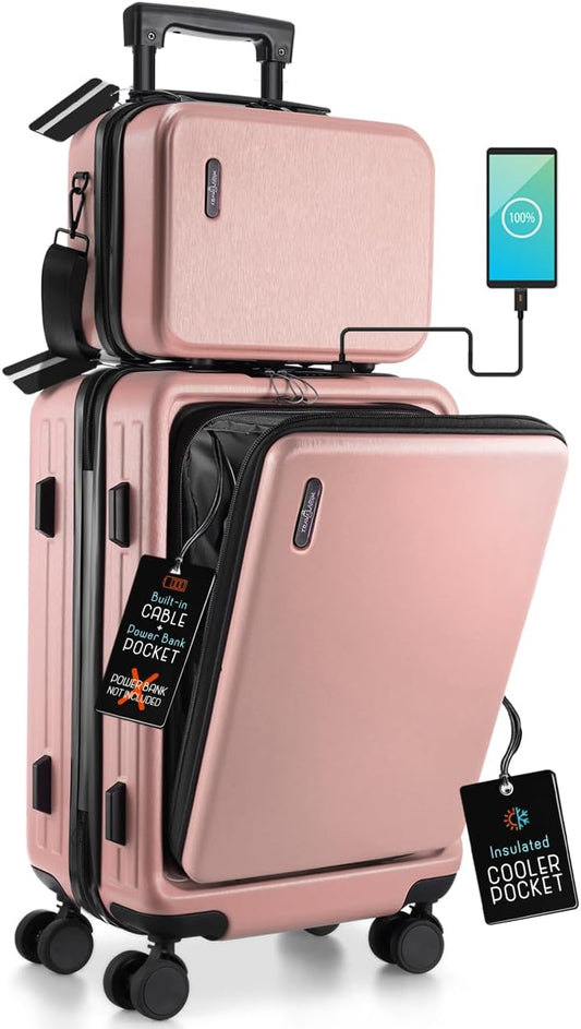22 Inch Carry On Luggage 22x14x9 Airline Approved, Carry On Suitcase with Wheels, Hard-shell Carry-on Luggage, Durable Luggage Carry-On, Pink Small Suitcase with Cosmetic Case