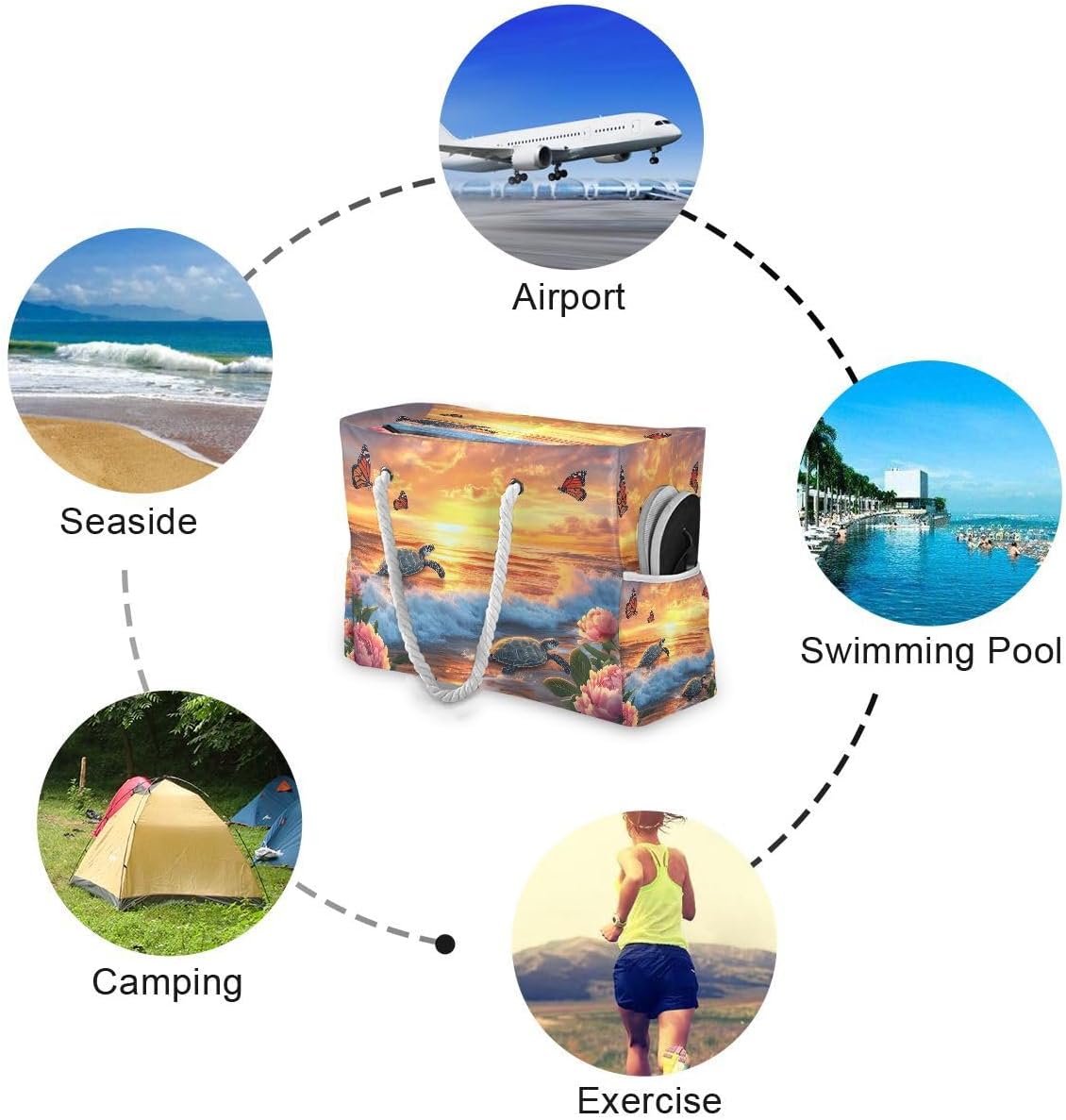 senya Large Beach Bags Totes Canvas Tote Shoulder Bag Soft Wave Water Resistant Bags for Gym Travel Daily Ocean