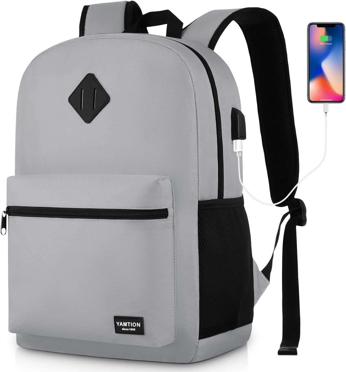 17 Inch Unisex School Backpack,Classic Bookbag Adults and Teens Schoolbag with USB Port for High School College Office Work Travel