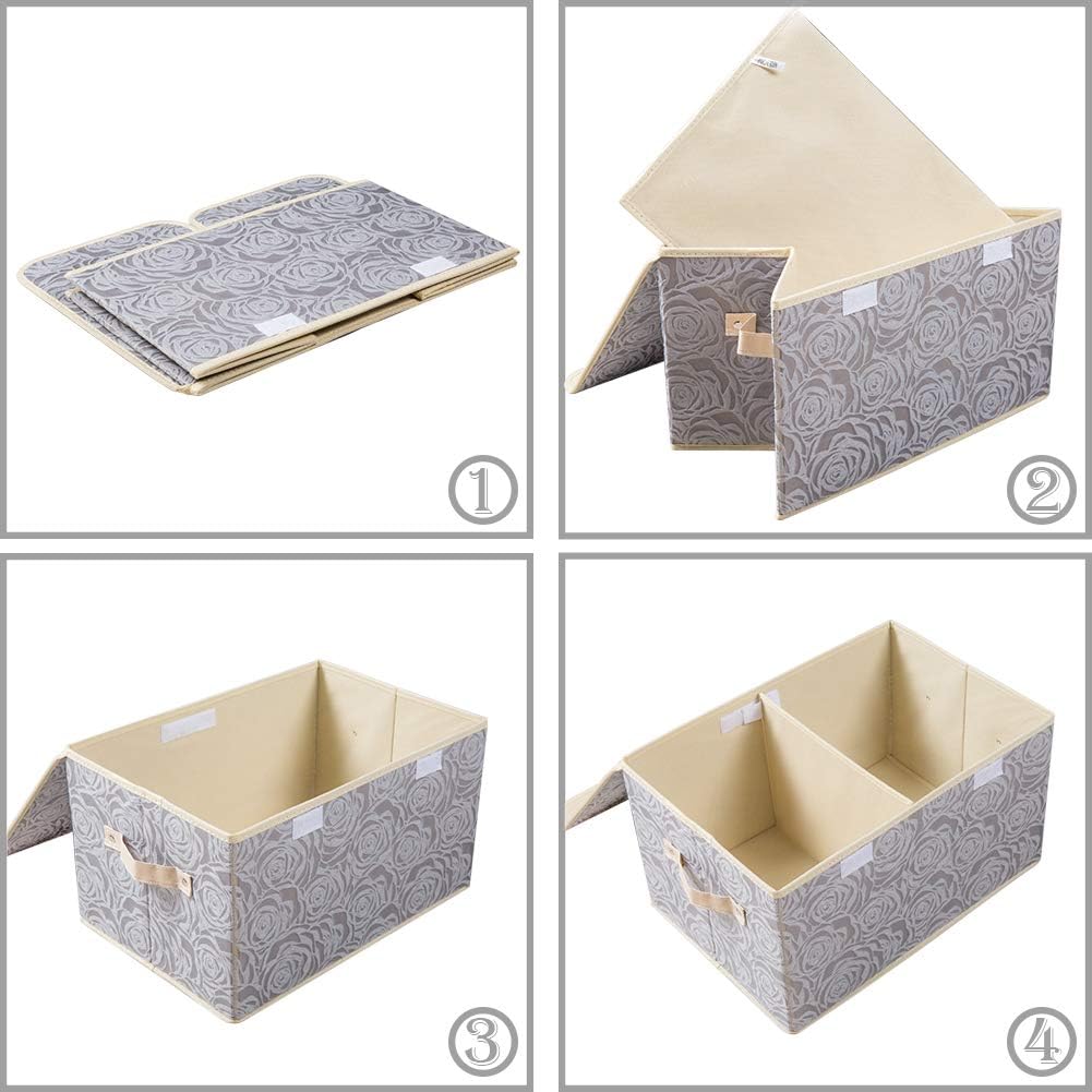 PRANDOM Large Foldable Storage Bins with Lids Fabric Decorative Storage Box Cubes Organizer Containers Baskets with Cover Handles Removable Divider for Home Bedroom Closet 17.3x11.8x9.8 Inch 3 Pack