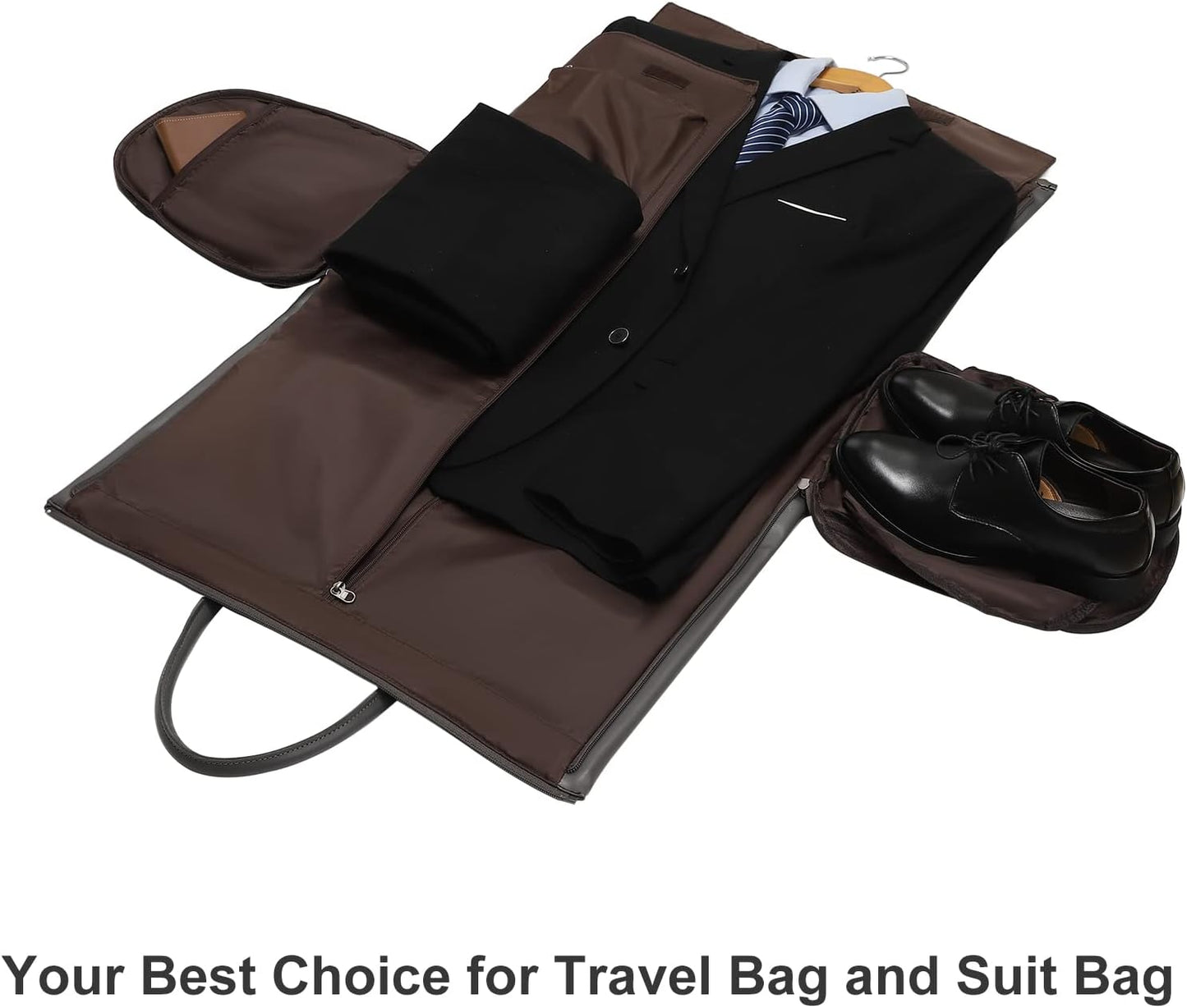 Leather Garment Bag for Travel, Modoker Carry On Suit Carrier Travel Bag with Shoulder Strap - Ideal for Business Trips and Weekend Getaways - The Garment Duffel Bag for Traveling Men Women