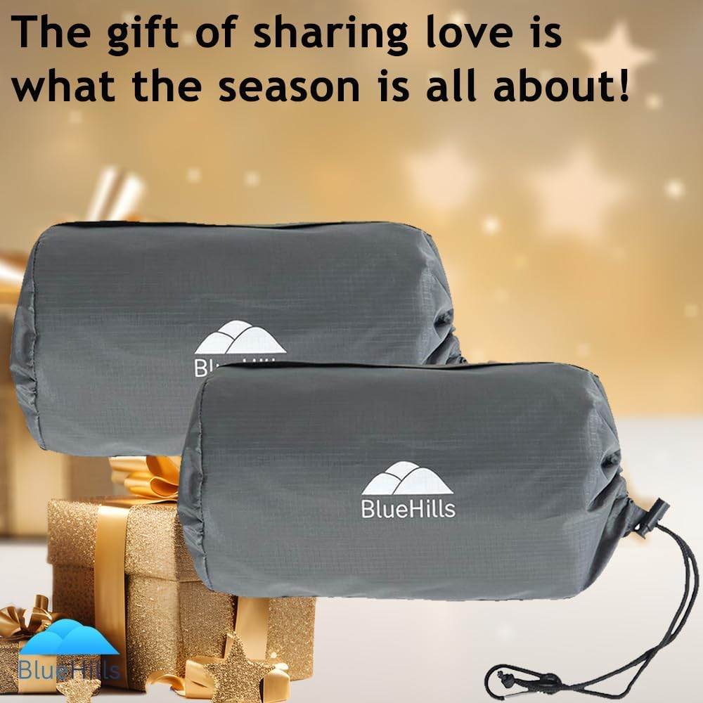 BlueHills Ultra Compact Travel Blanket 2 Pack Large Soft Cozy Portable Blanket Sheet with Carry Case and for Flight Airplane Car Layover Camping Hotel Grey C202-2PK-Gray