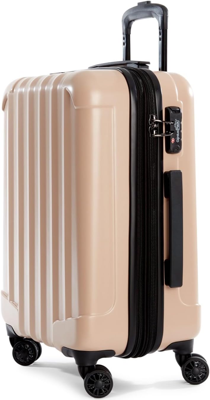 Genius Pack Expandable Hardside Carry On Luggage 22x14x9 Airline Approved Rolling Suitcase with Double Spinner Wheels, Ultra Light 21-Inch (Natural Beige)