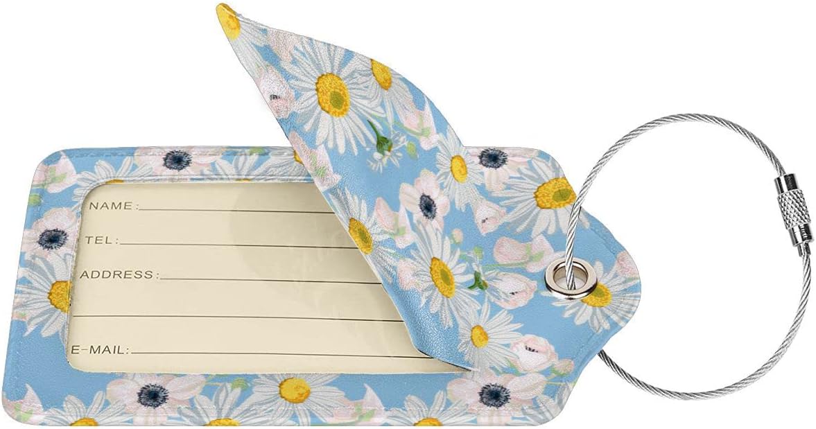 2 Pack Luggage Tag for Suitcase, Cute Unique Leather Suitcase Tags Identifiers with Privacy Name Address Labels & Durable Steel Loop for Women Men Travel