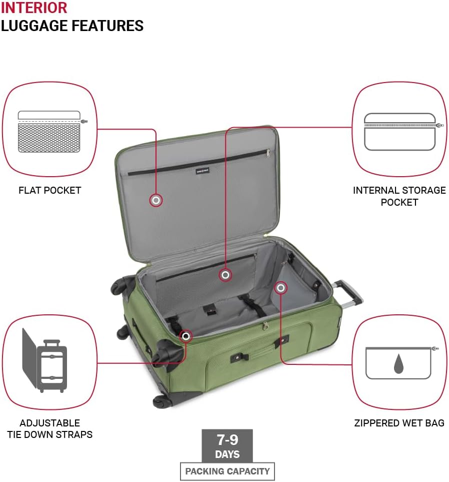 SwissGear Sion Softside Expandable Luggage, Evergreen, Checked-Large 29-Inch