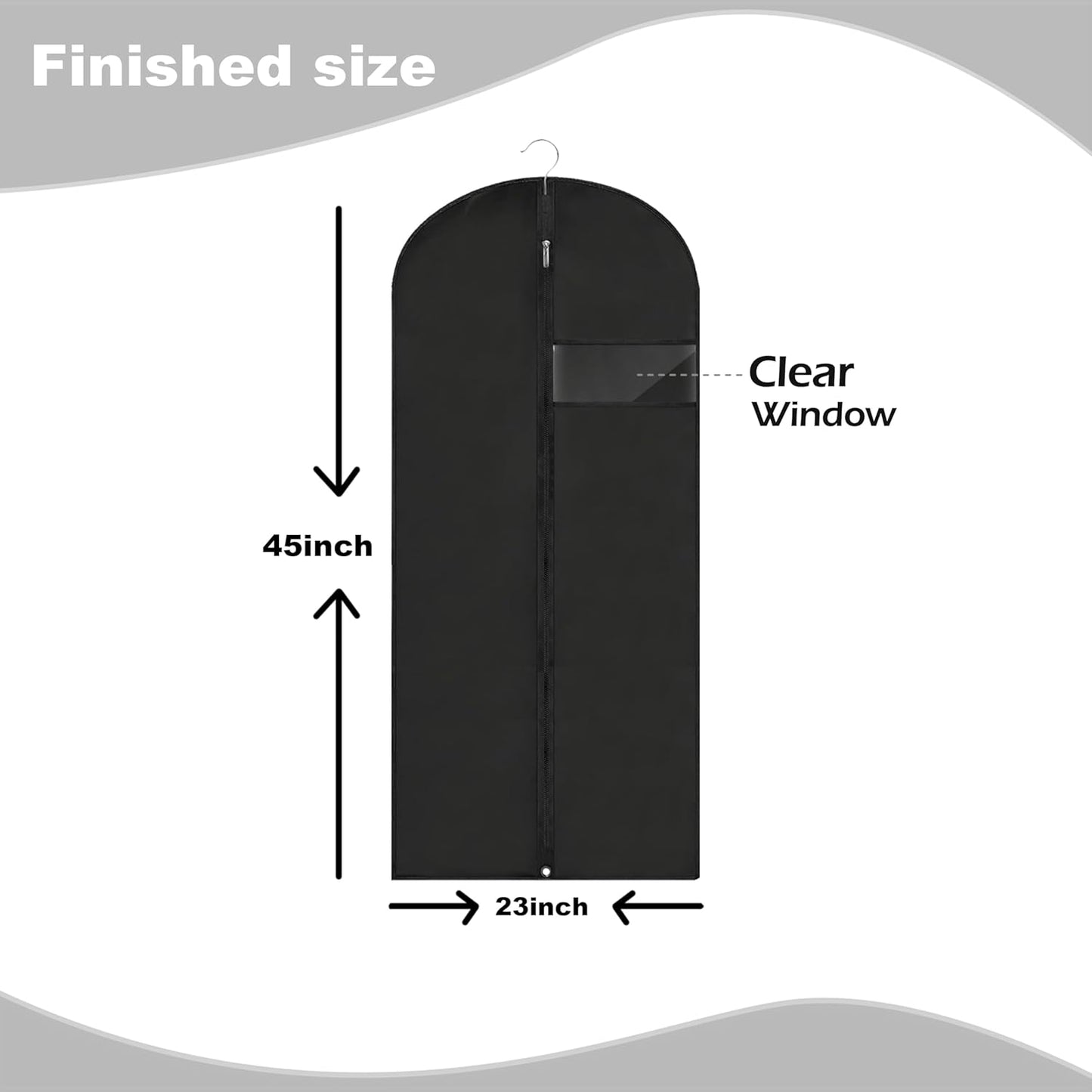 Garment Bags for Hanging Clothes, 45'' Suit Bag Cover for Storage and Travel, Dress Bags for Gowns Long (Black)