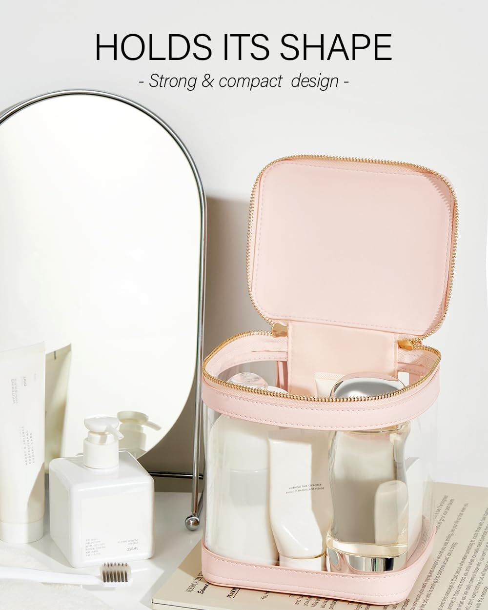 ROWNYEON Clear Makeup Case Toiletry Bag Multipurpose Travel Makeup Train Case Portable Cosmetic Organizer Transparent Storage Bag