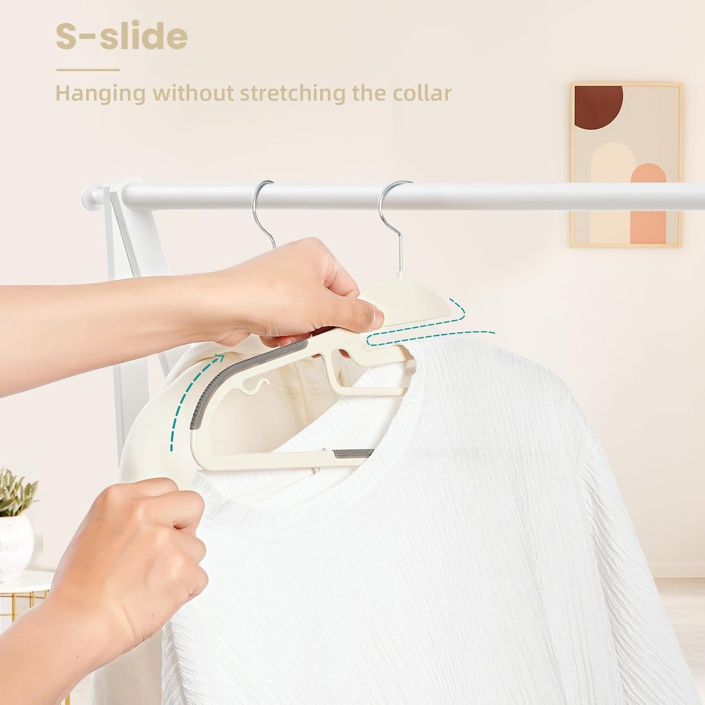 BAGAIL Plastic Hangers 50 Pack with Non-Slip Design,0.2 Inches Thick, 360°Swivel Hook Space Saving Organizer for Bedroom Closet,Shirts,Pants(Beige- S Shaped)