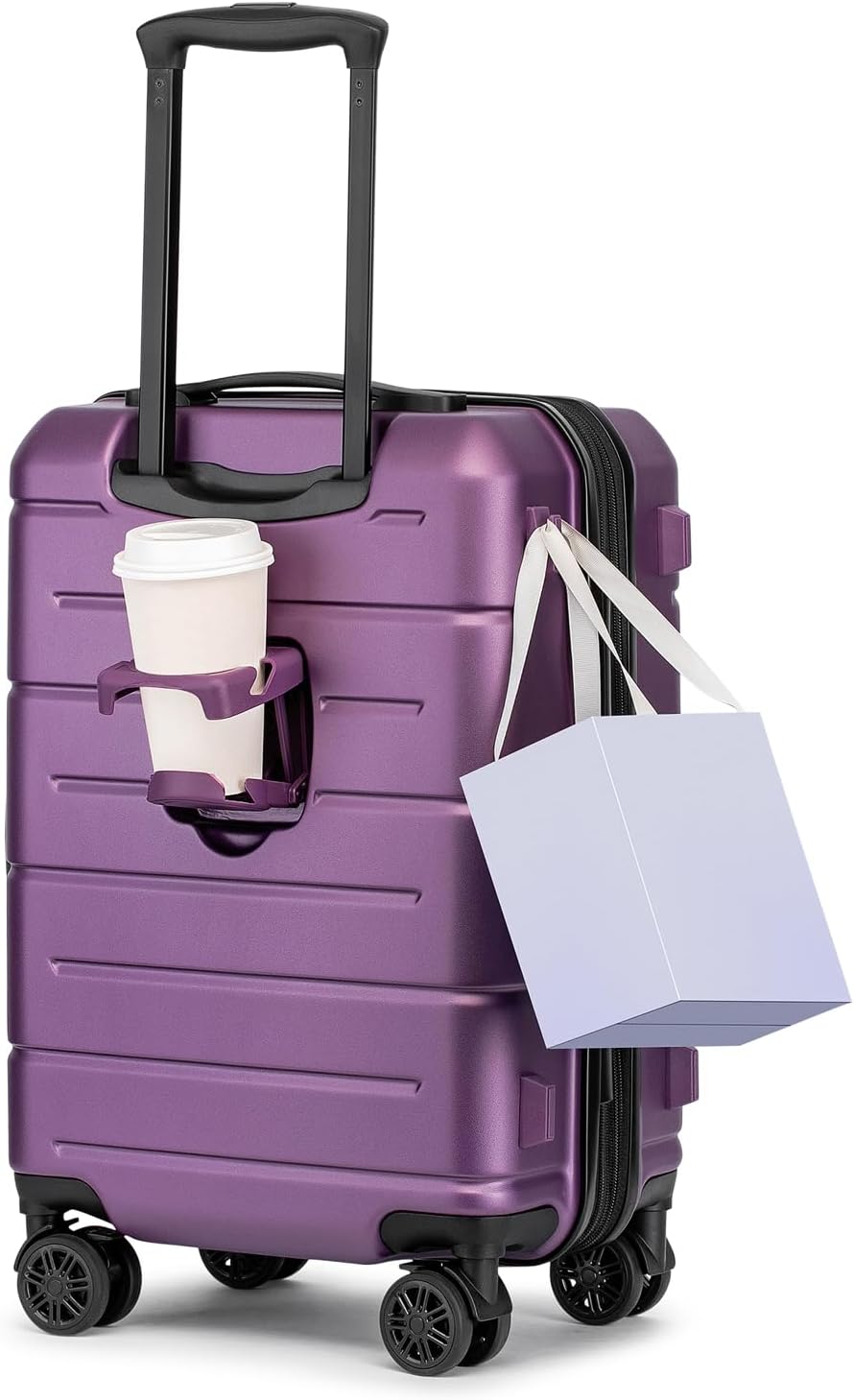 KYME Hardside Expandable Carry On Luggage 22x14x9 Airline Approved with TSA Lock Hardshell Carry On Suitcase with Wheels Small Travel Rolling 20 Inch Luggage with Cup Holder for Women Dark Purple