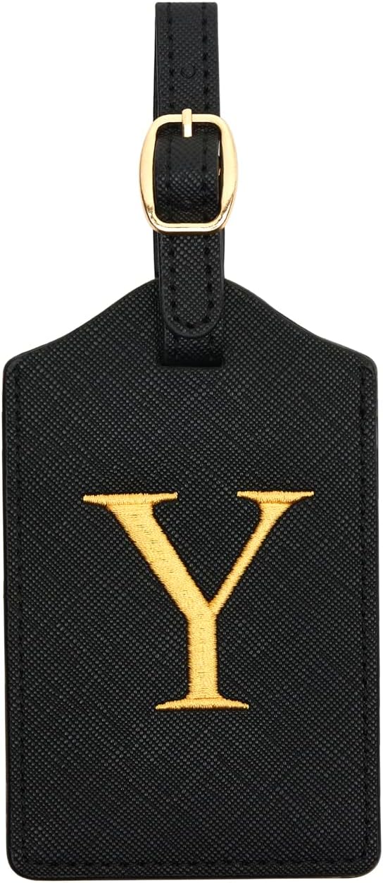 Luggage Tag PU Leather for Suitcase Baggage Handbag Travel Bag Label Suitcase Tag w. Name Card & Privacy Cover (Y)