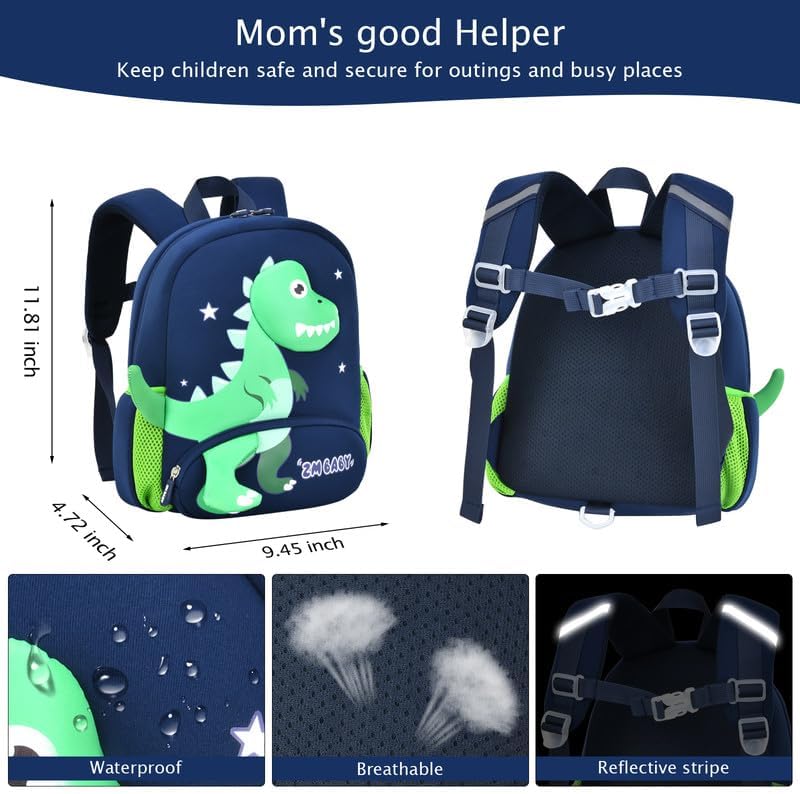 Padgene Toddler Backpacks Kids Preschool Backpack Waterproof Neoprene Animal Schoolbag Lunch backpack 3D Cartoon Mini Travel Bag for Boys Girls Ages 3-5