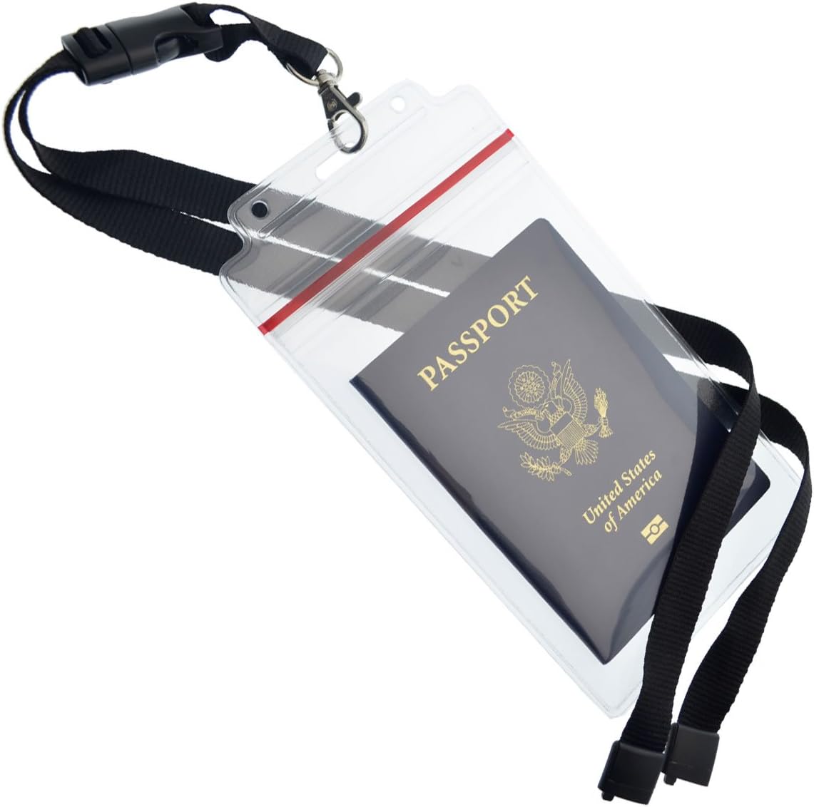 Passport Holders - 2 Pack - Heavy Duty Water and Tear Resistant Resealable Sleeves & Premium Breakaway Lanyard - 4X6 Insert for Vaccination Cards, Cruise, Travel, and Beach Vacation Documents (Black)